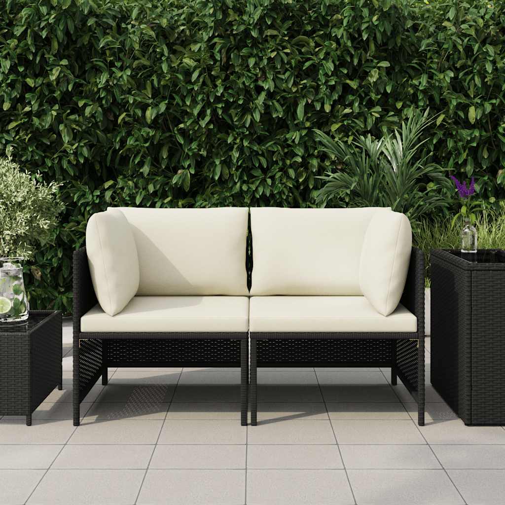 Sofá de jardim com almofadões 2 lugares vime PE preto