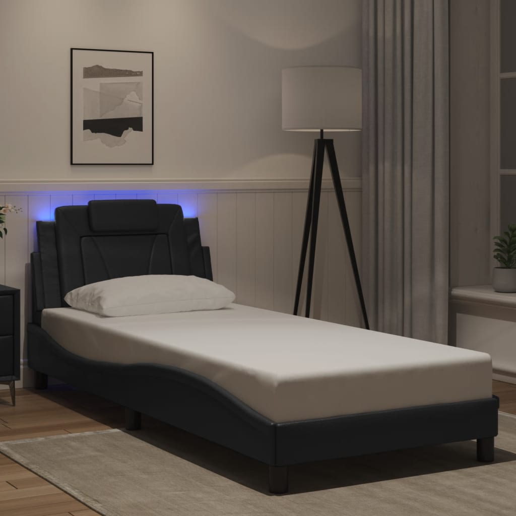 Estrutura de cama viana com LED sem colchão 80x200 cm preto