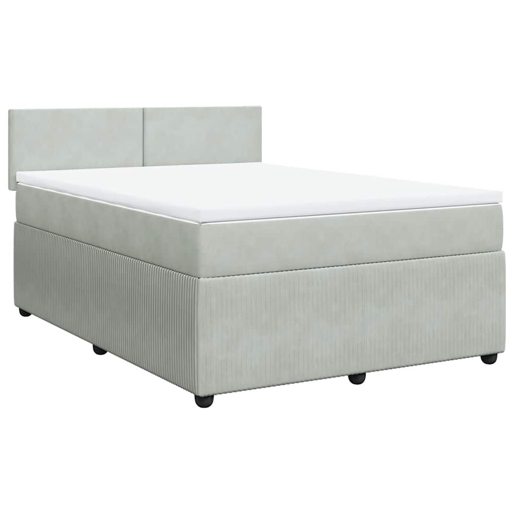 Cama com molas/colchão 140x190 cm veludo cinzento-claro