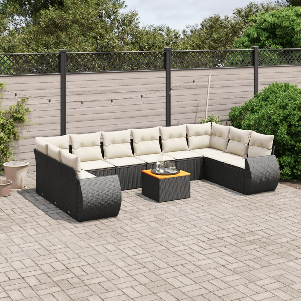11 Pcs conjunto sofás de jardim c/ almofadões vime PE preto