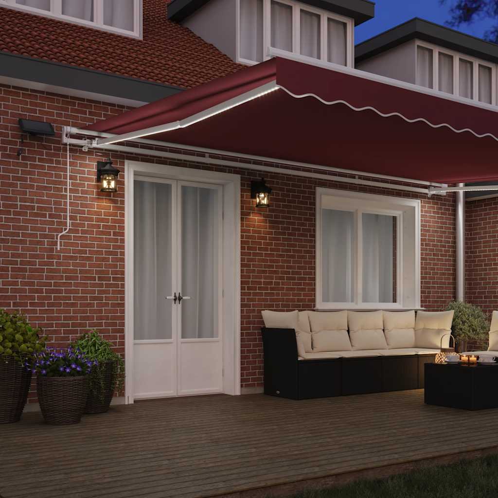 Toldo retrátil manual com luz LED 500x300 cm bordô