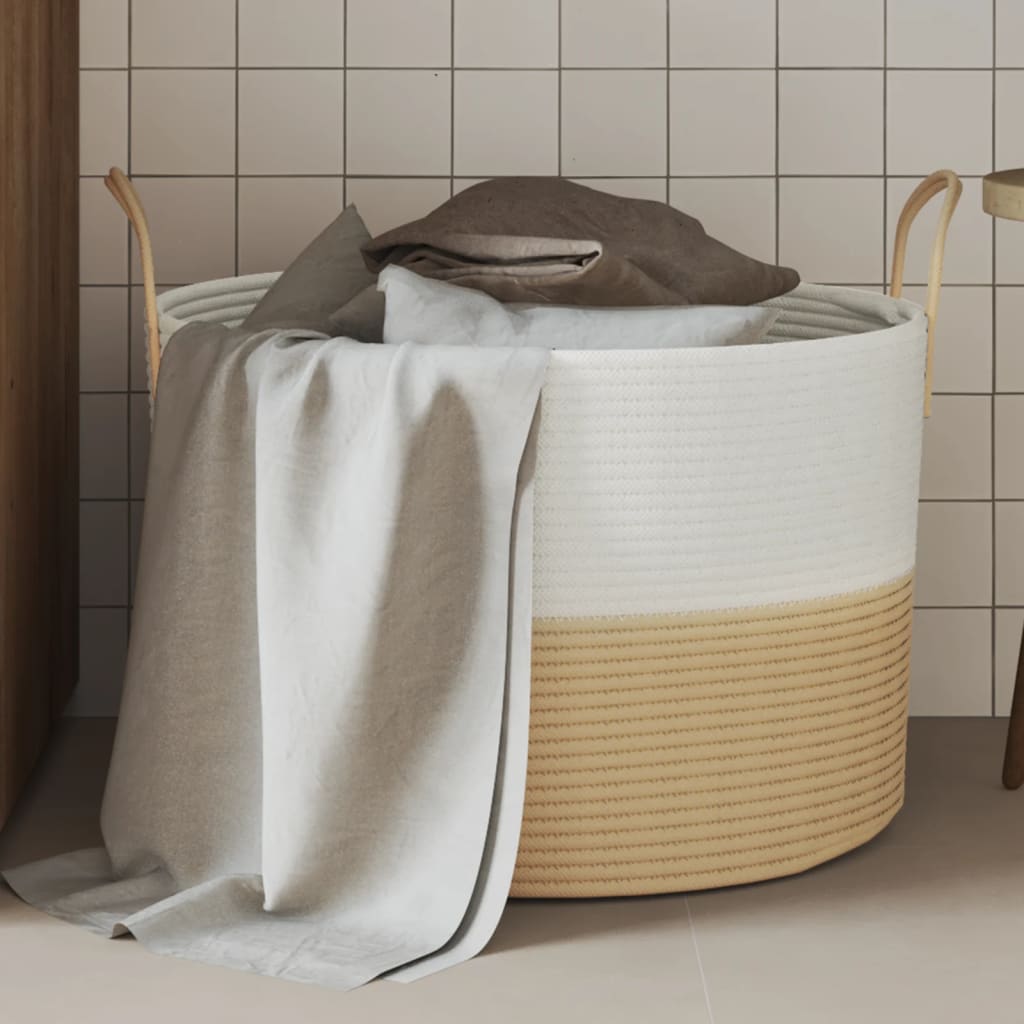 Cesto de arrumação ø51x33 cm algodão bege e branco