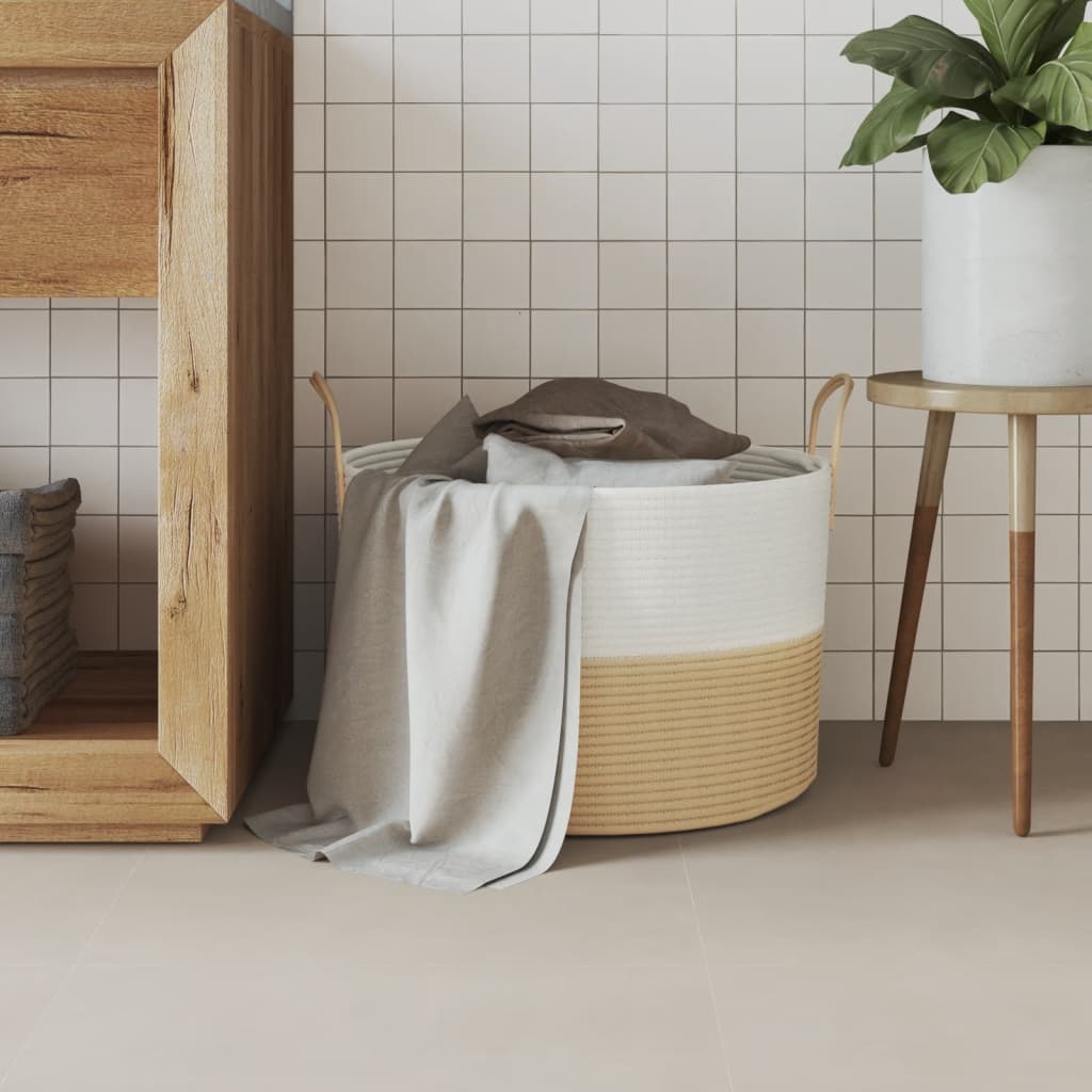Cesto de arrumação ø51x33 cm algodão bege e branco