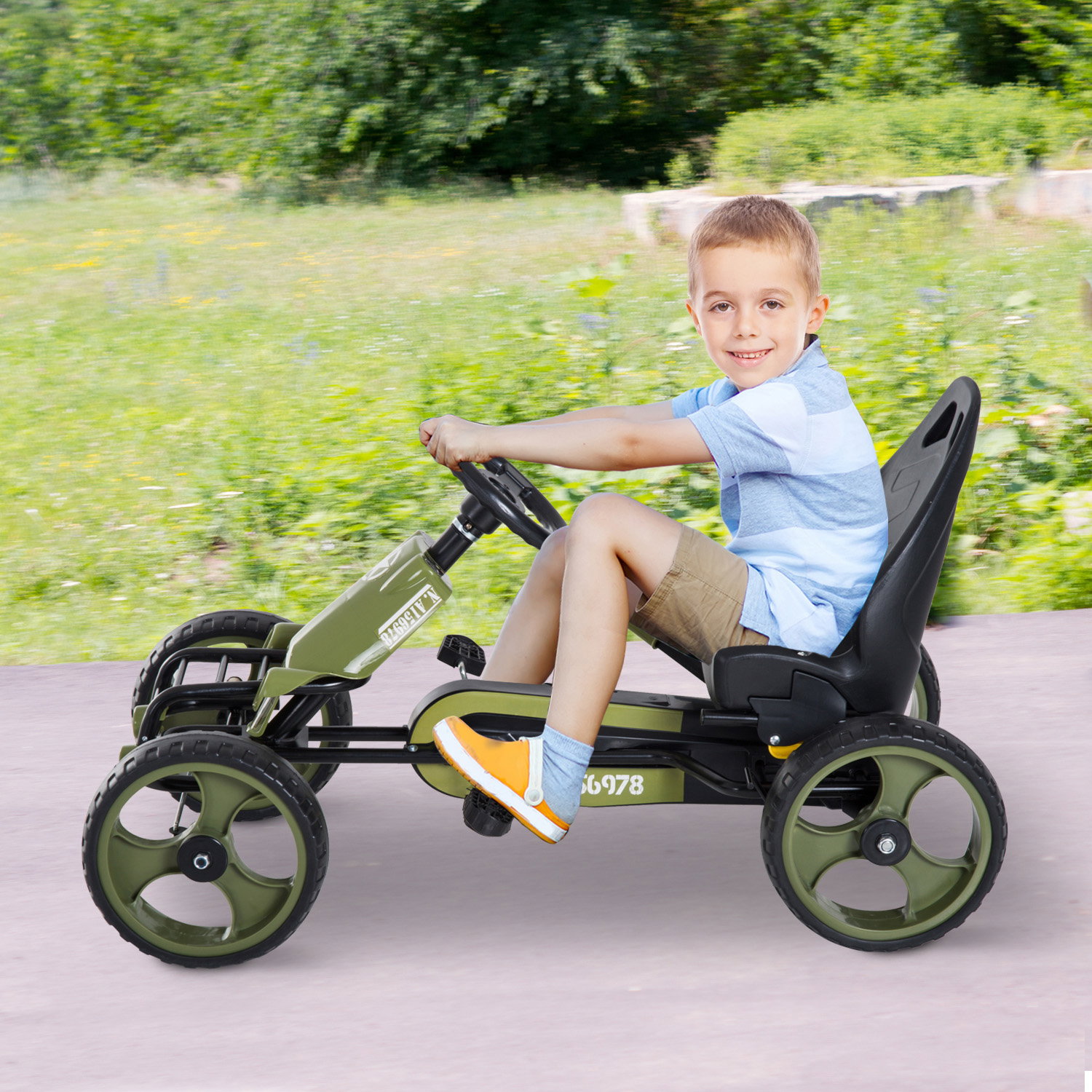 Go-kart a pedais para crianças acima de 3 anos com freio embreagem assento ajustável máx. 35 kg 105x54x61cm verde