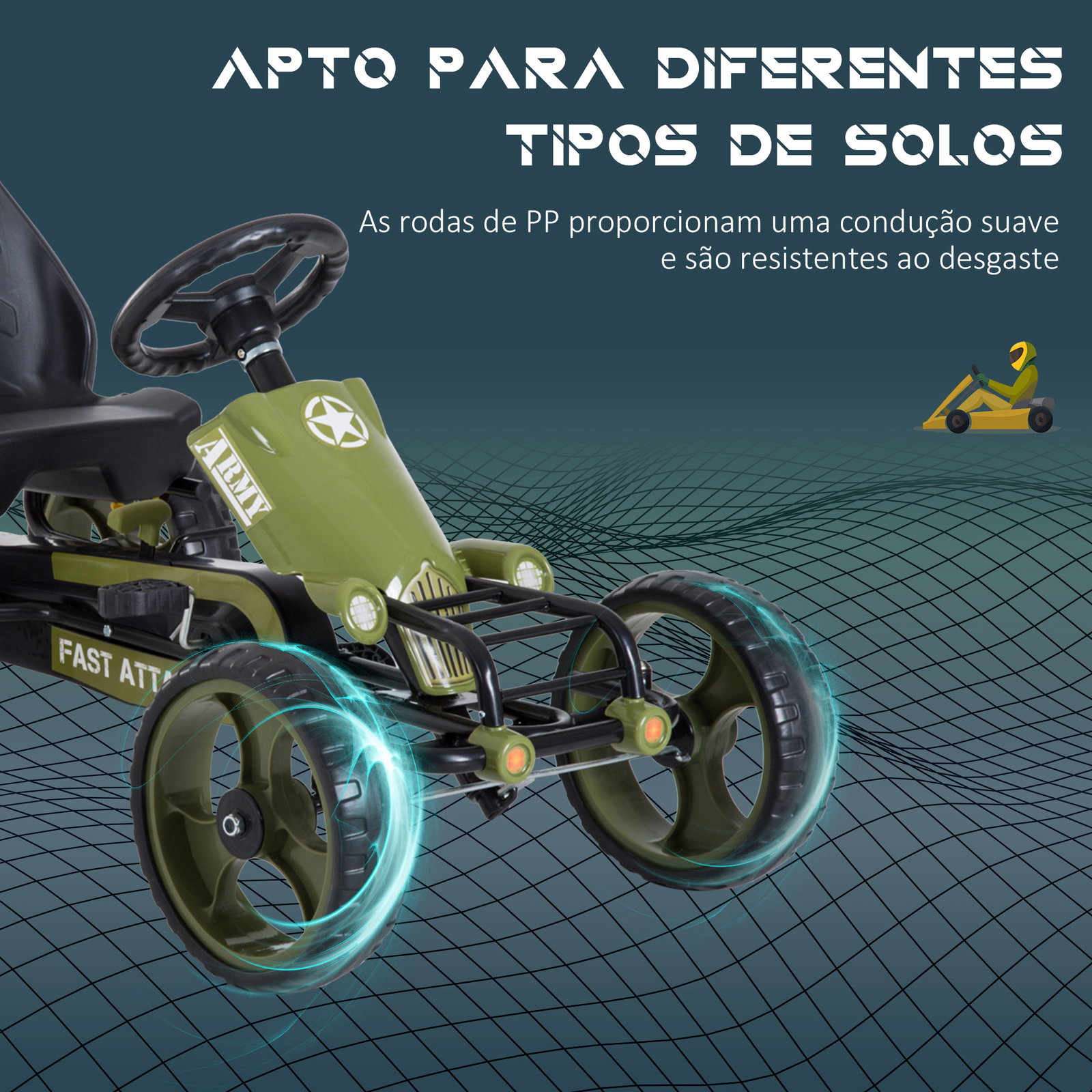 Go-kart a pedais para crianças acima de 3 anos com freio embreagem assento ajustável máx. 35 kg 105x54x61cm verde