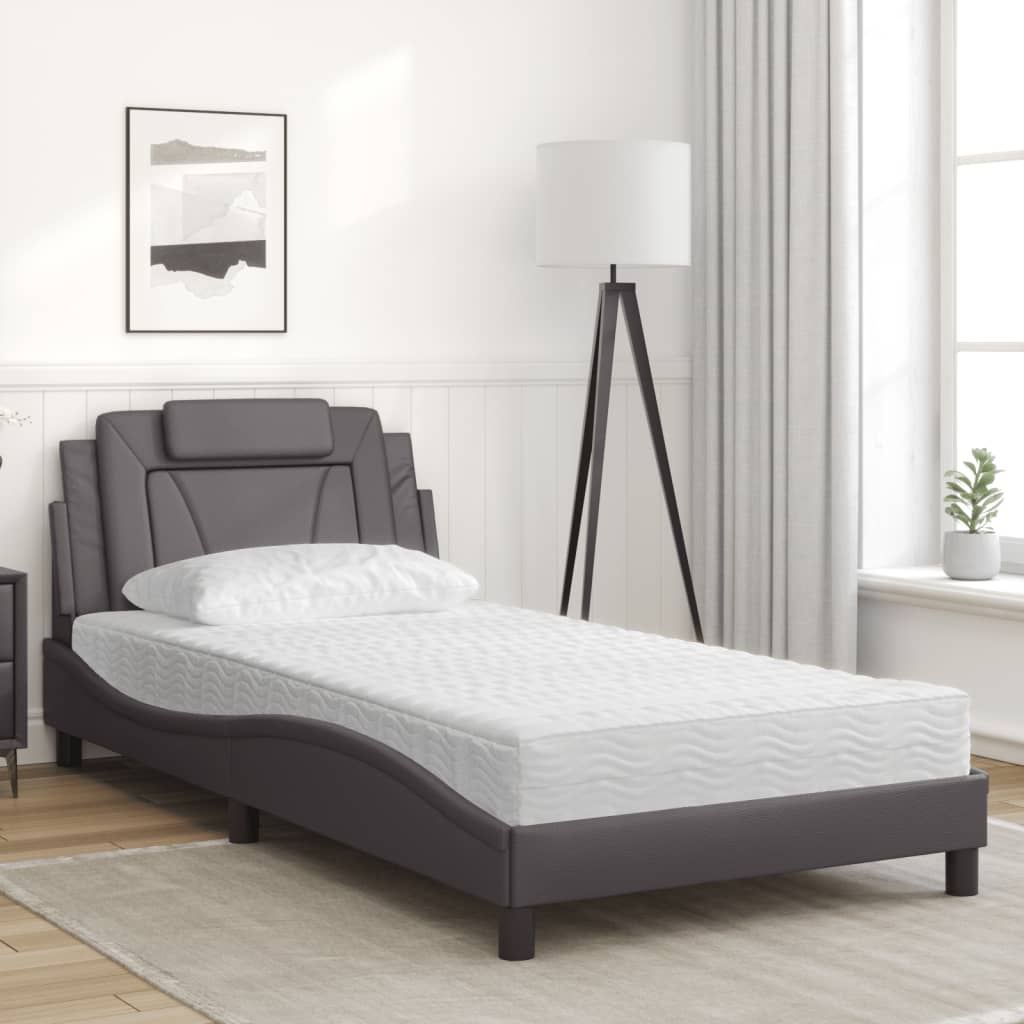 Cama viana com colchão 100x200 cm couro artificial cinzento
