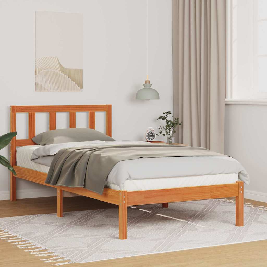 Estrutura da cama com cabeceira marrom cera 80 x 200 cm