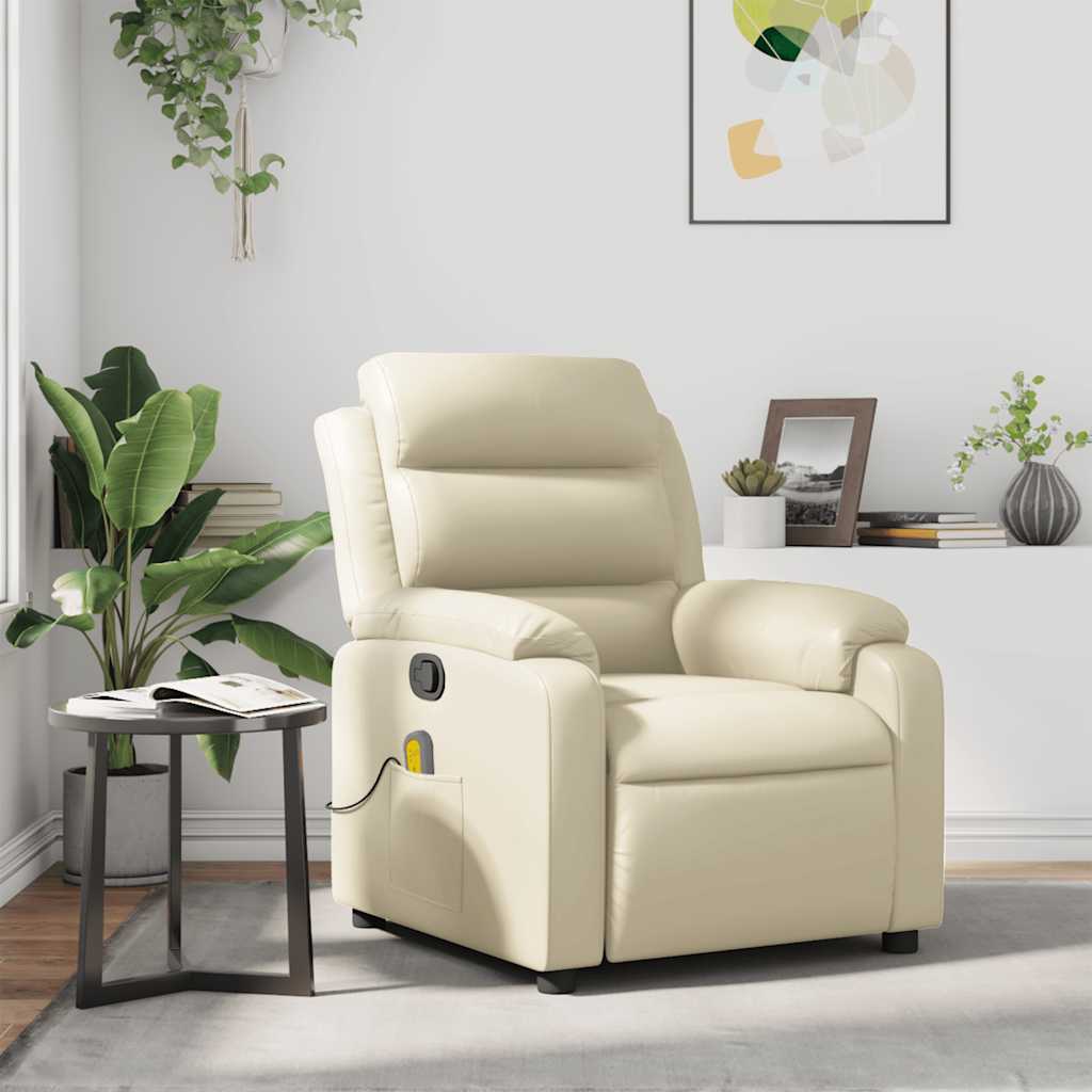Poltrona de massagens reclinável couro artificial cor creme