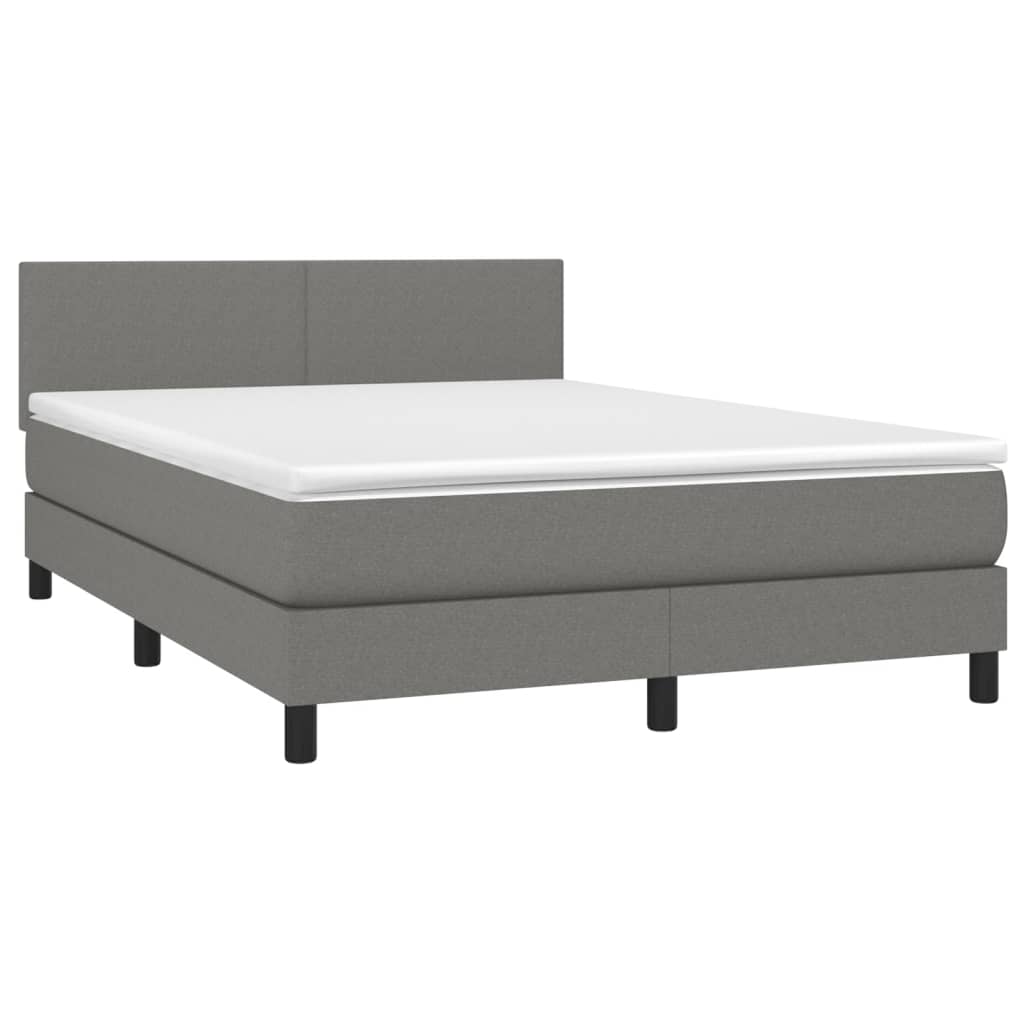 Cama box spring c/ colchão e LED 140x200 cm tecido cinza-escuro