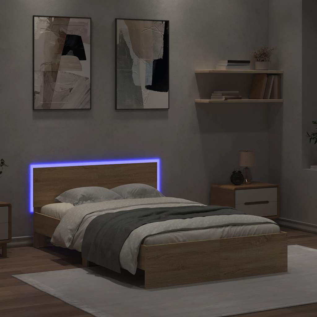 Estrutura cama c/ cabeceira/luzes LED 120x200cm carvalho sonoma