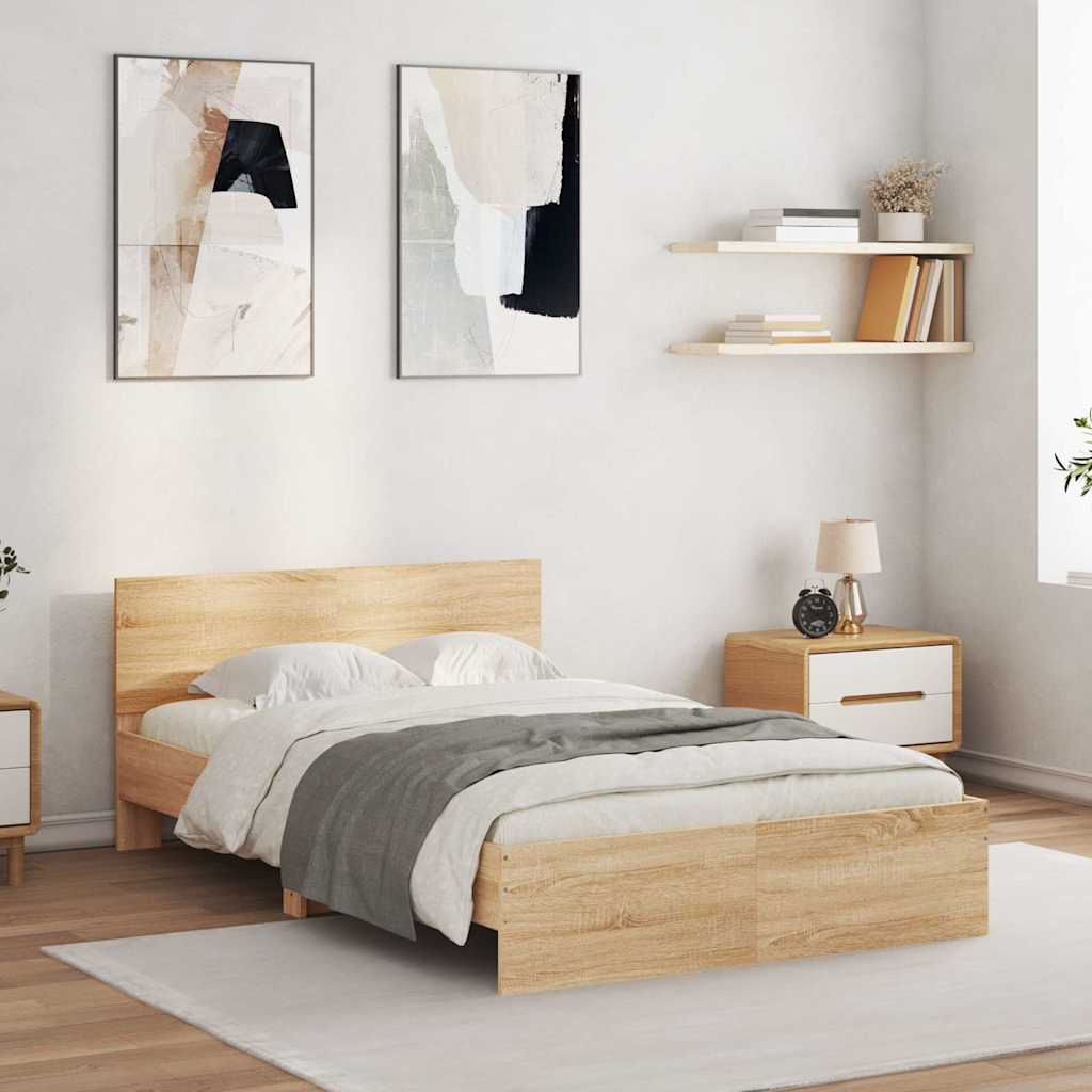Estrutura cama c/ cabeceira/luzes LED 120x200cm carvalho sonoma