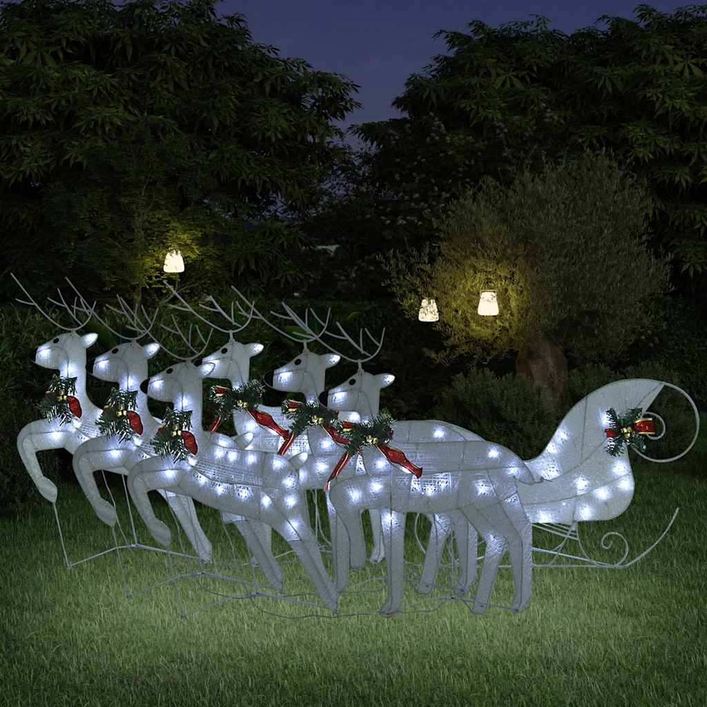 Decoração de natal renas/trenó p/ exterior 140 luzes LED branco