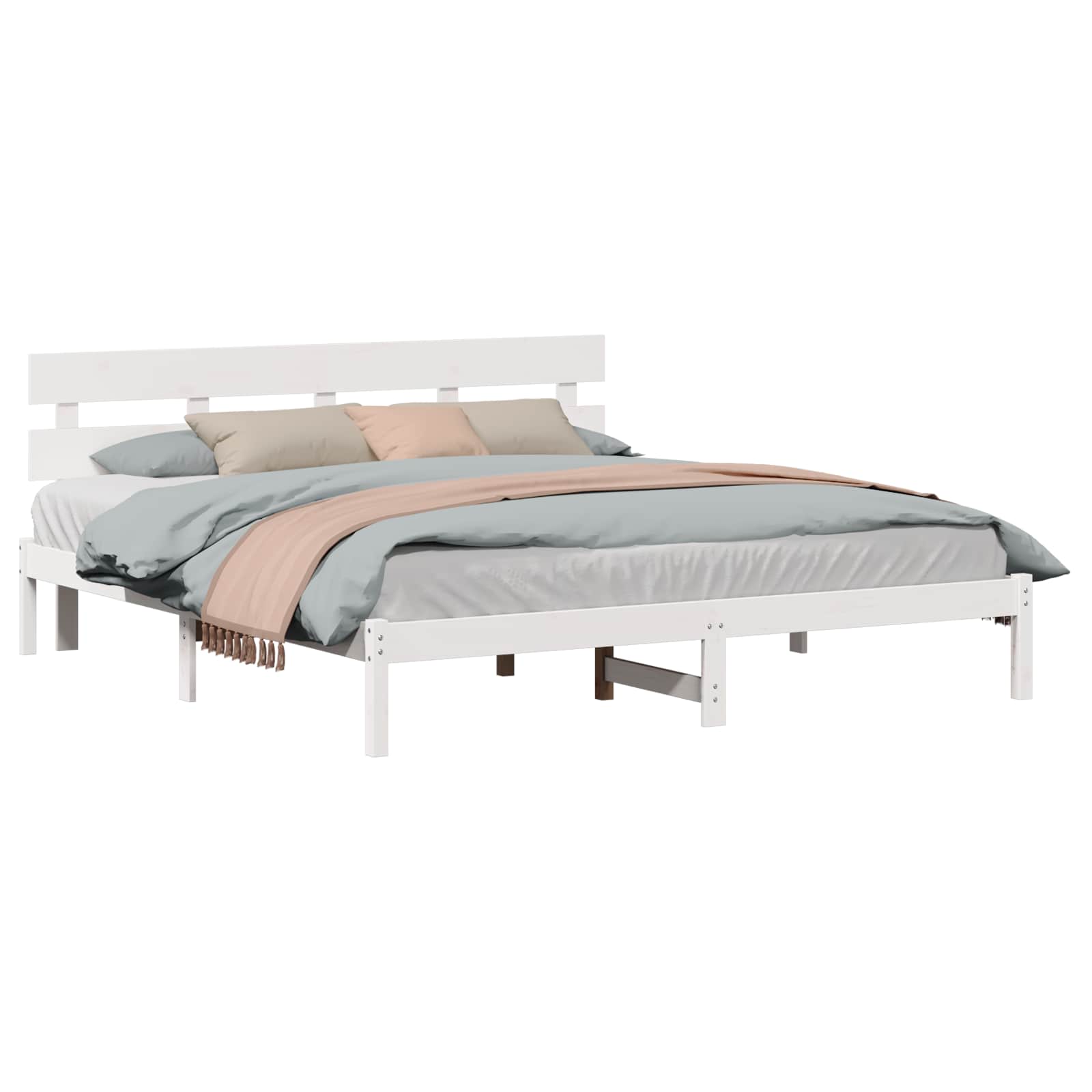 Estrutura da cama branco 200 x 200 cm madeira de pinho maciça