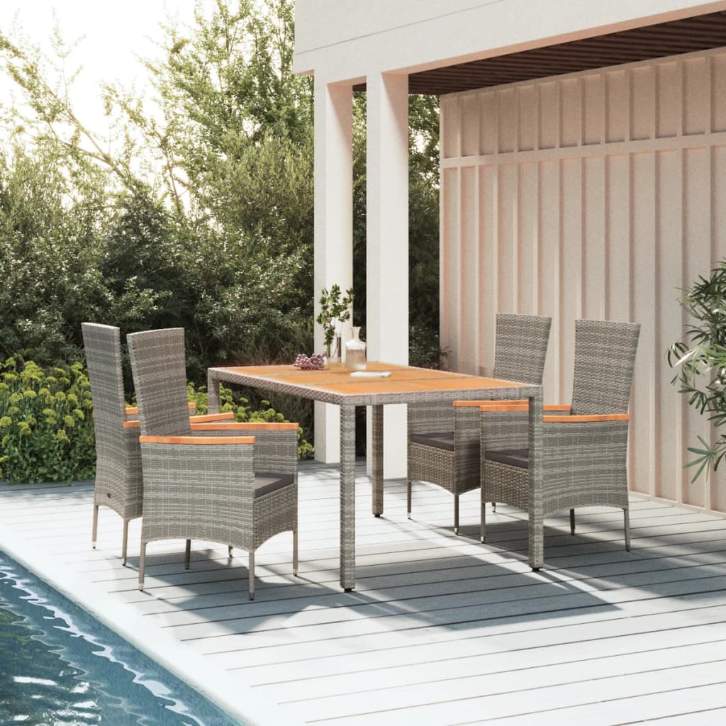 5 Pcs conjunto de jantar p/ jardim c/ almofadões vime PE cinza