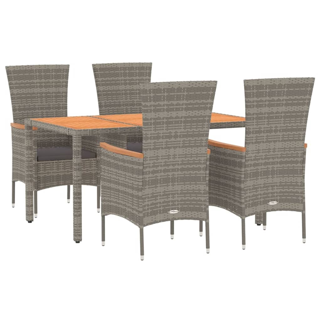 5 Pcs conjunto de jantar p/ jardim c/ almofadões vime PE cinza
