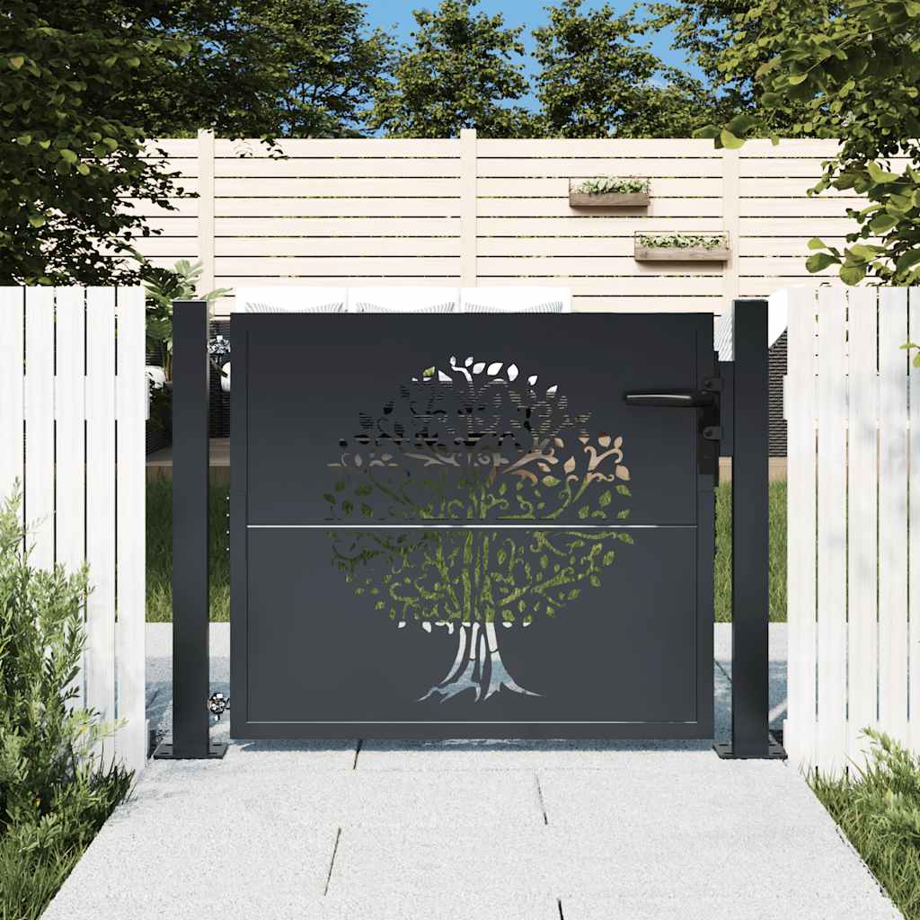 Portão de jardim antracite 100x100 cm aço design árvore