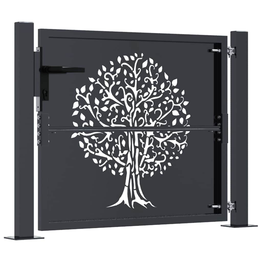 Portão de jardim antracite 100x100 cm aço design árvore