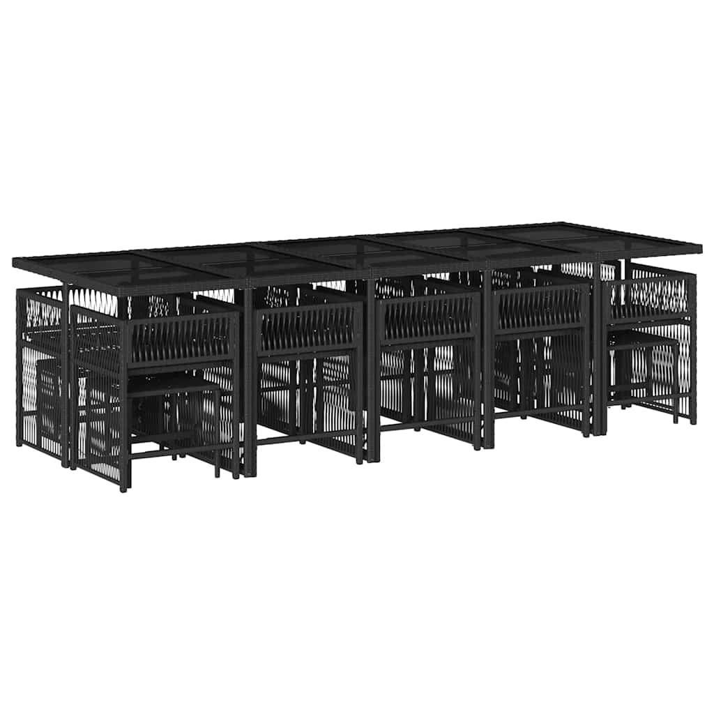 15 Pcs conjunto de jantar p/jardim com almofadões vime PE preto