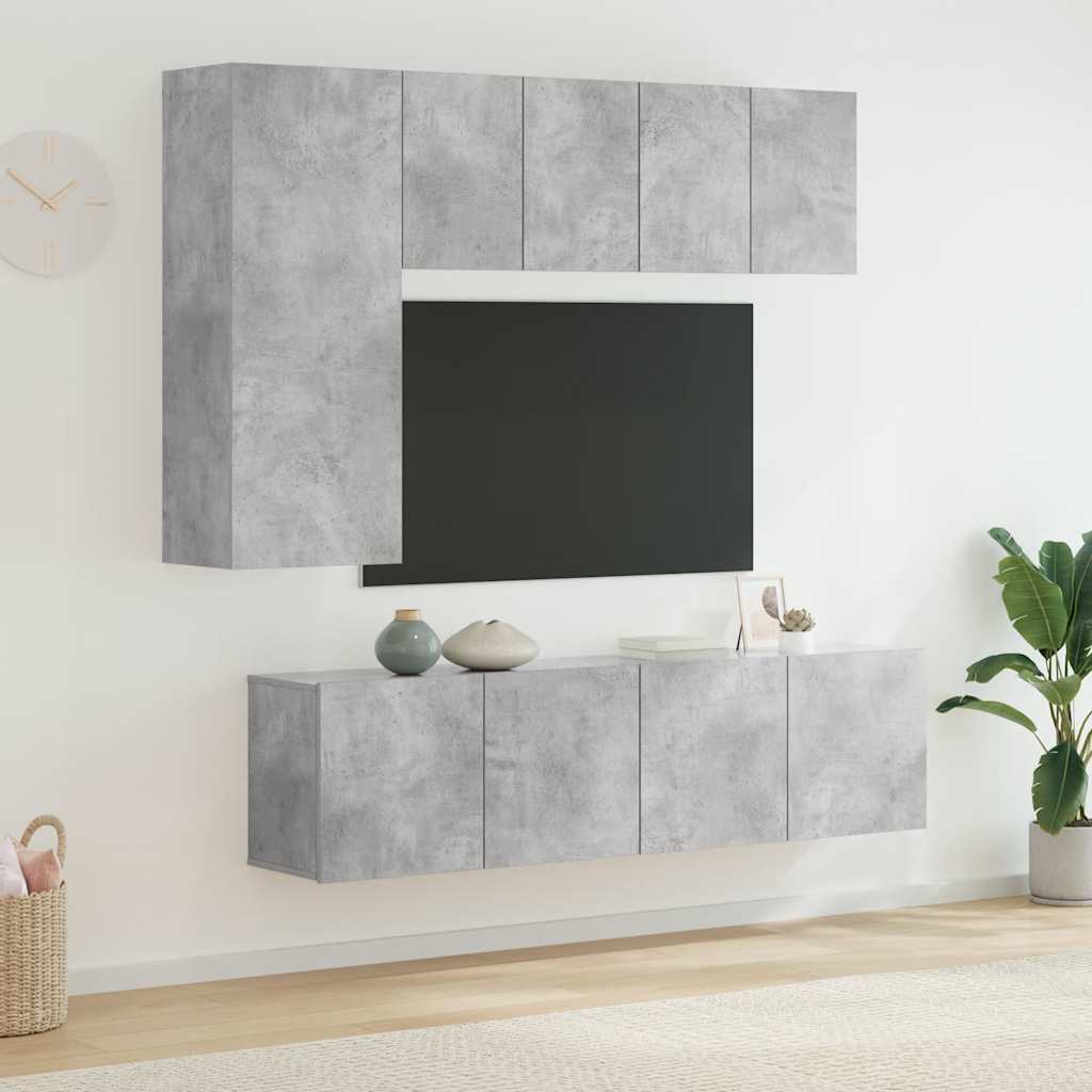 5 Pcs móveis de parede p/ TV derivados de madeira cinza cimento