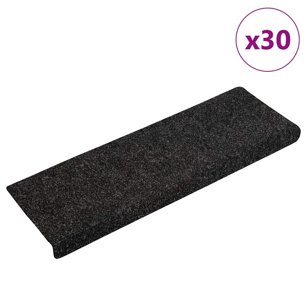 Tapetes de escada autoadesivos 30 peças 65x21x4 cm pretos com borda retangular