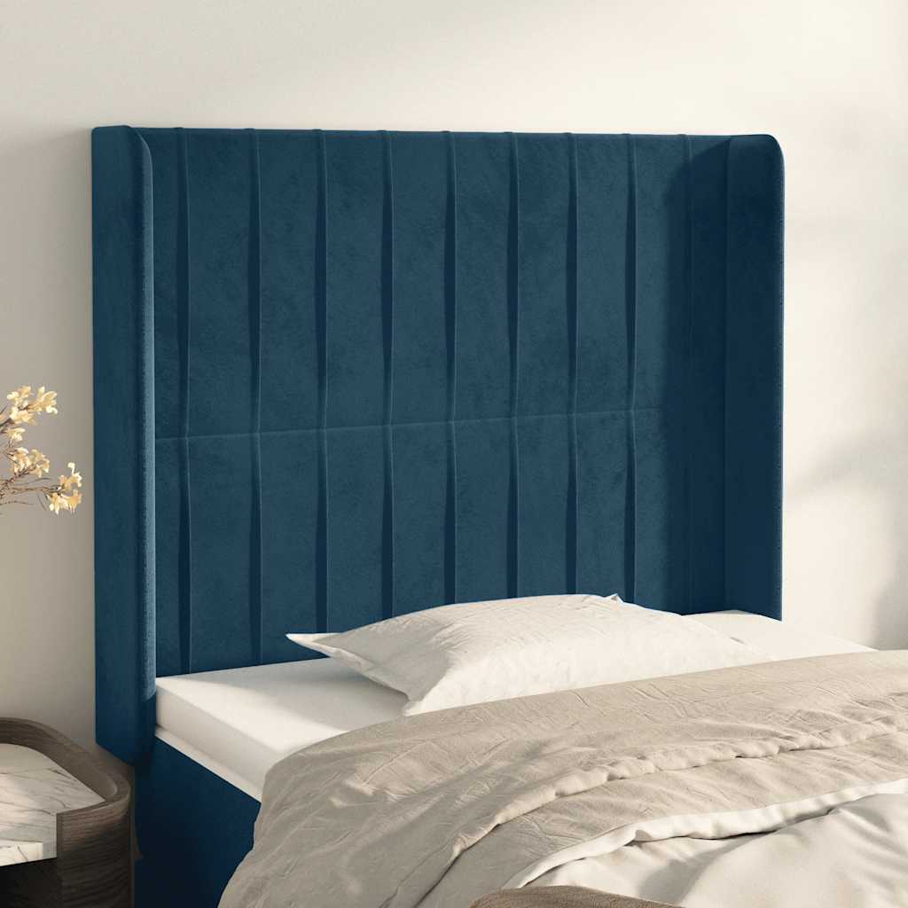Cabeceira cama c/ abas veludo 103x16x118/128 cm azul-escuro