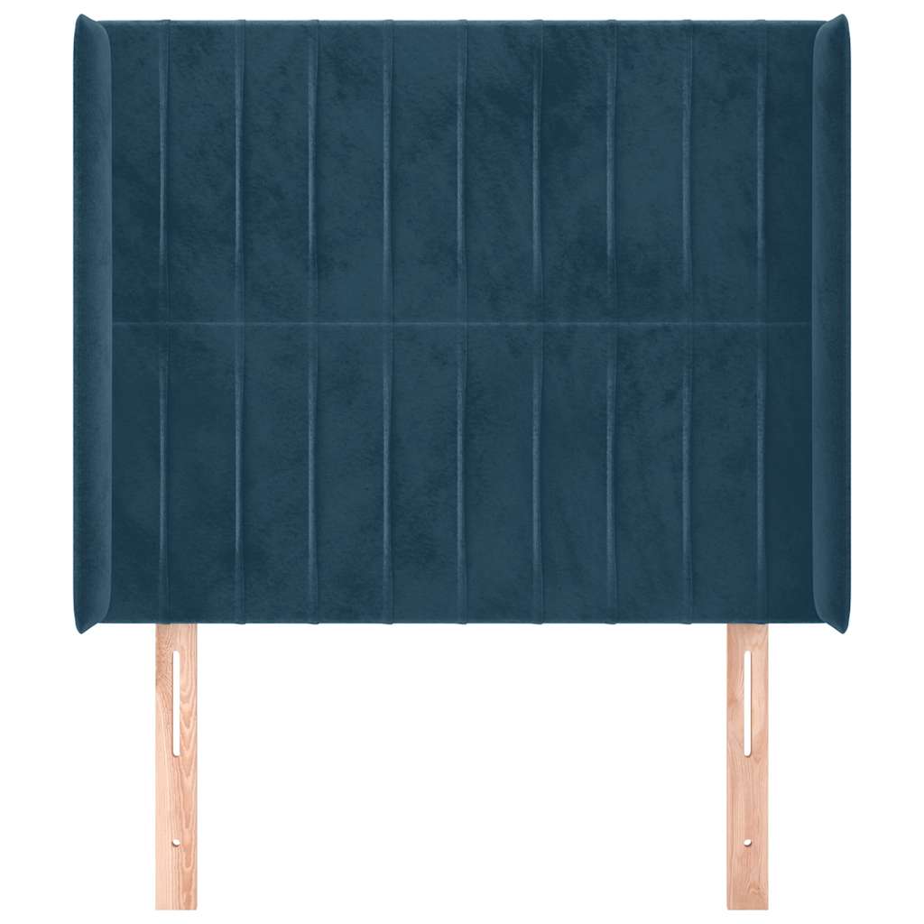 Cabeceira cama c/ abas veludo 103x16x118/128 cm azul-escuro