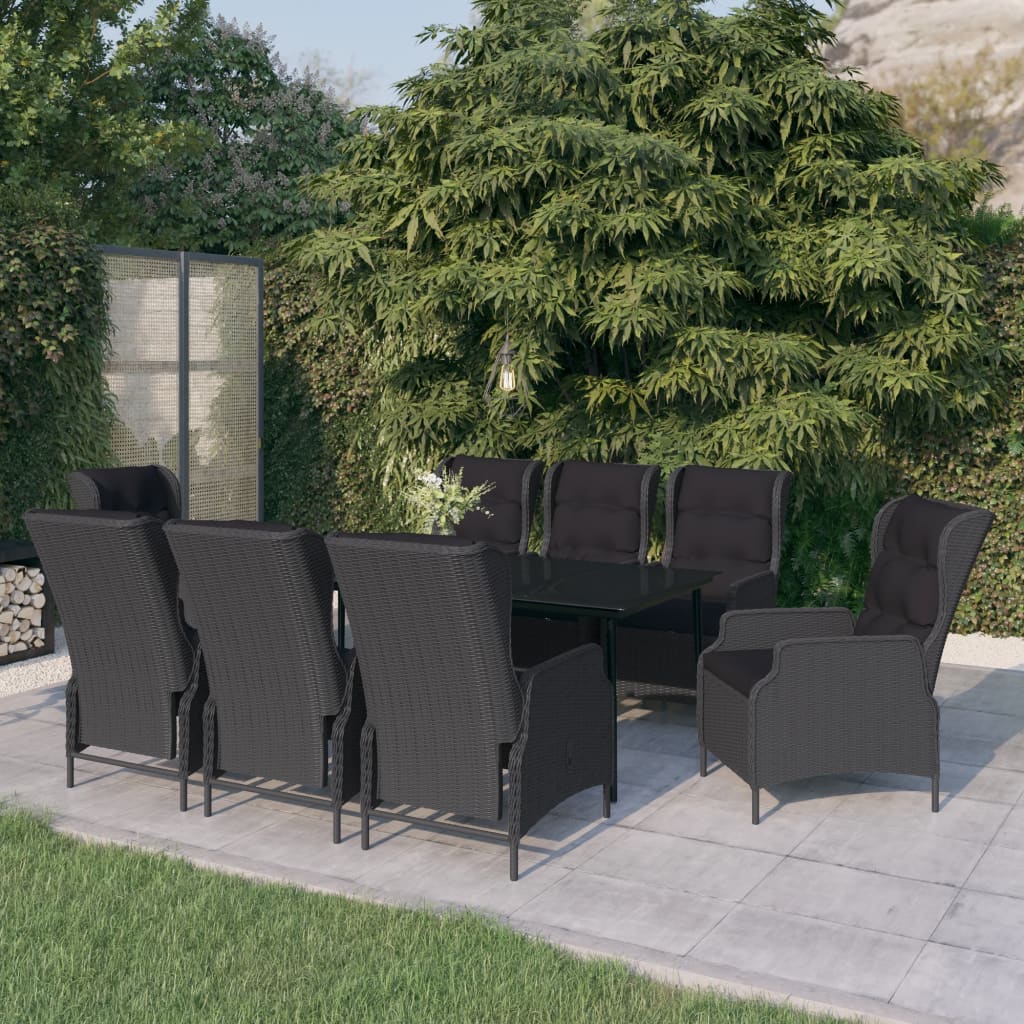 9 Pcs conjunto de jantar para jardim cinzento-escuro
