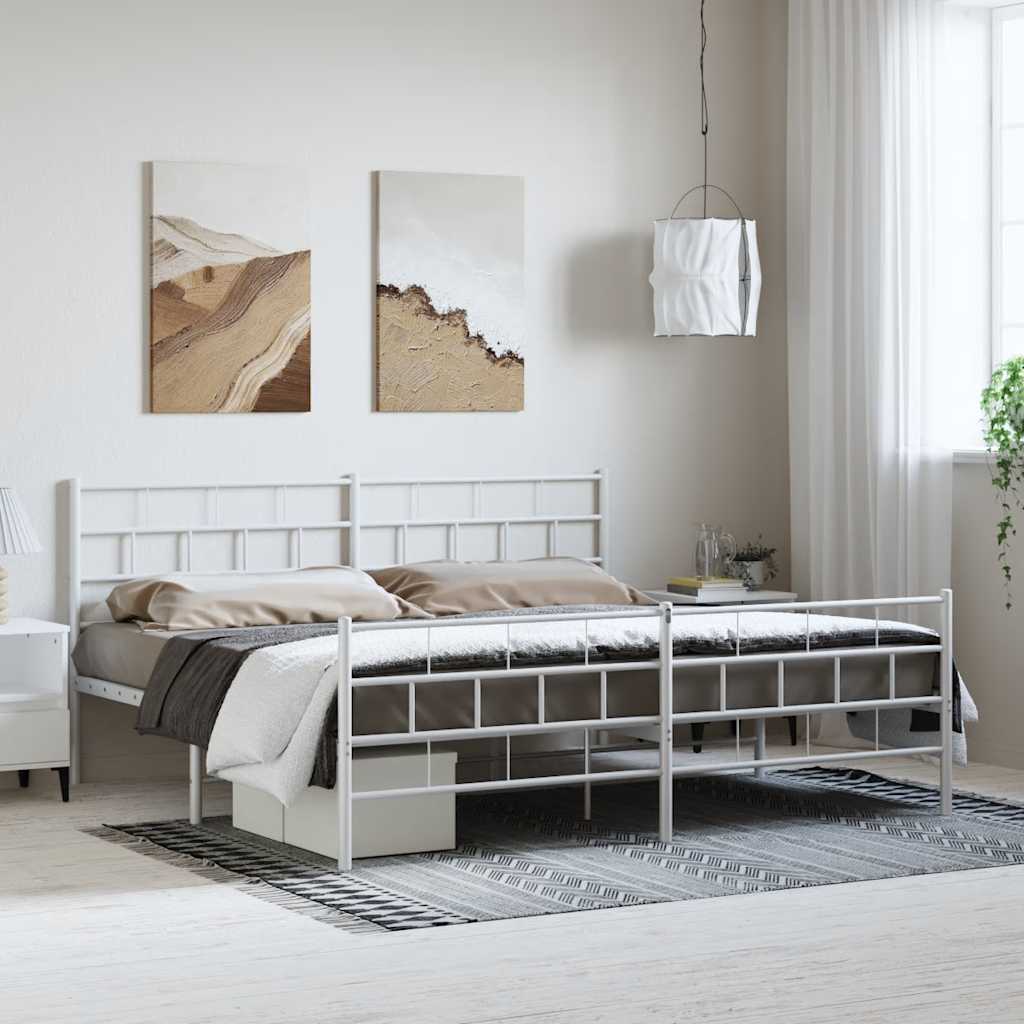 Estrutura de cama com cabeceira e pés 193x203 cm metal branco