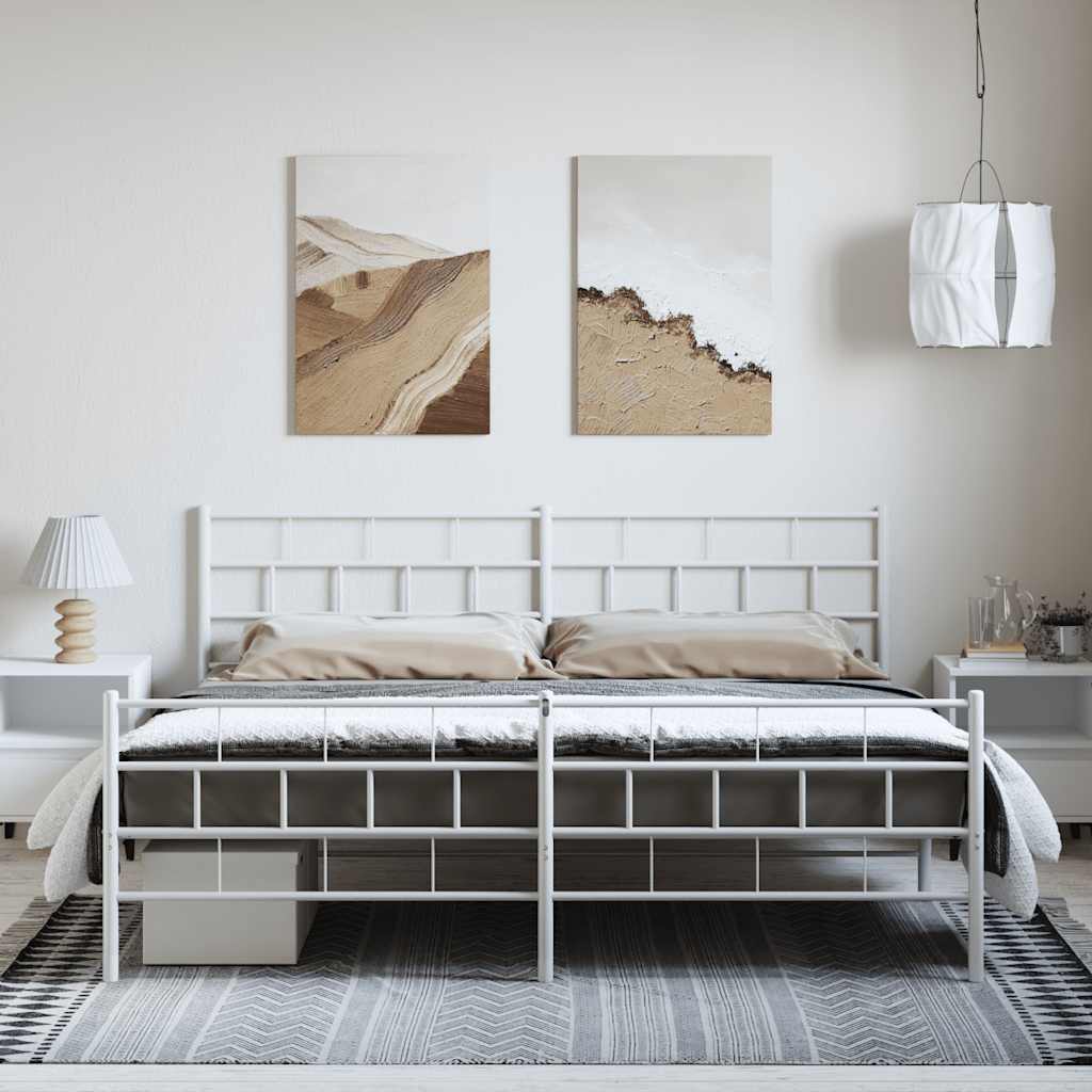 Estrutura de cama com cabeceira e pés 193x203 cm metal branco