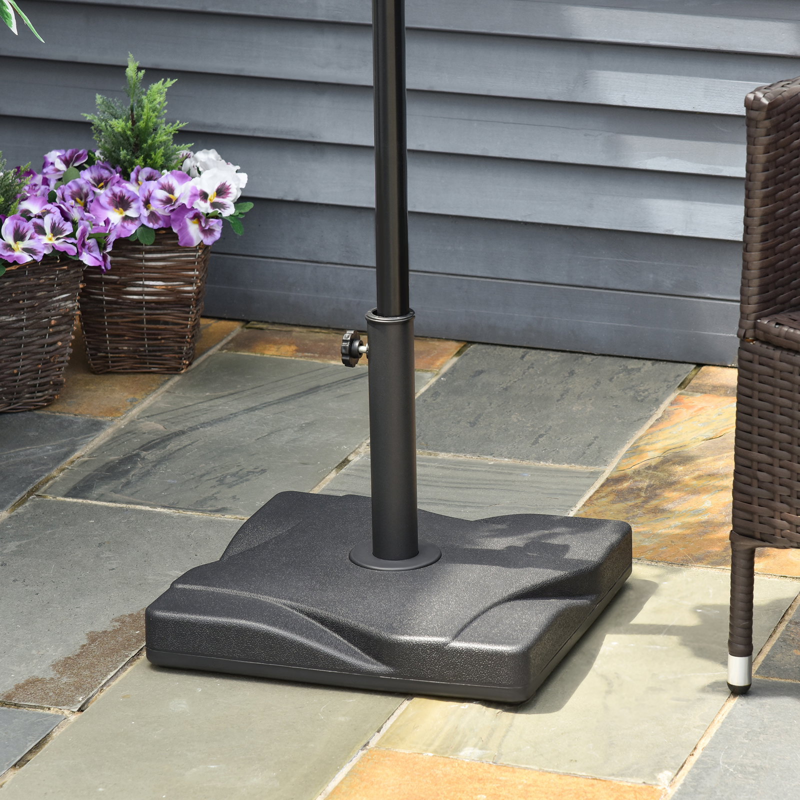 Base para chapéu de sol quadrada suporte para chapéu de sol para mastros com diámetro de 30mm 35mm e 38mm 41,5x41,5x35cm preto