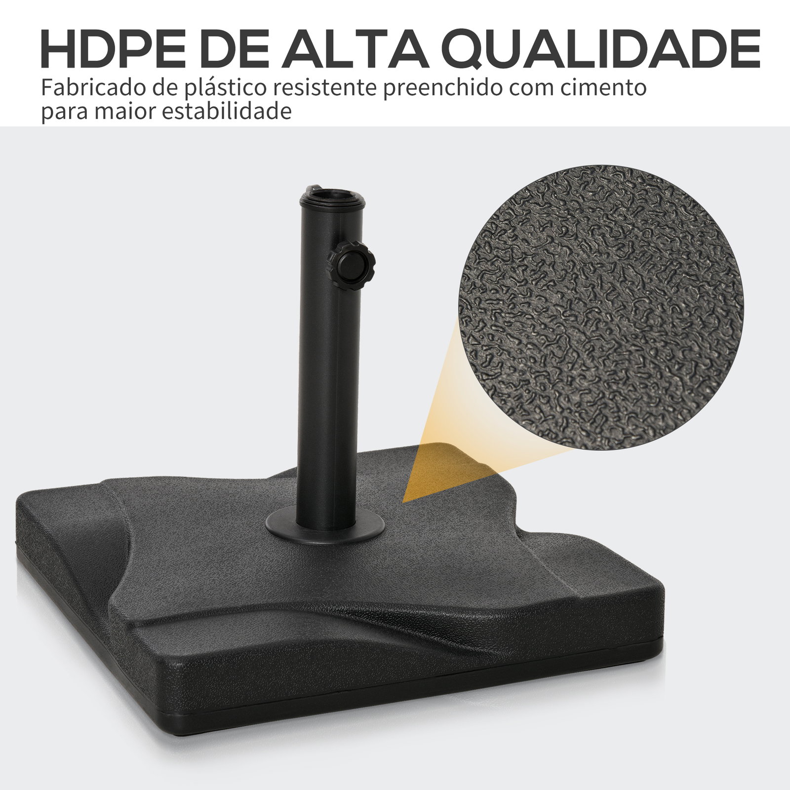 Base para chapéu de sol quadrada suporte para chapéu de sol para mastros com diámetro de 30mm 35mm e 38mm 41,5x41,5x35cm preto