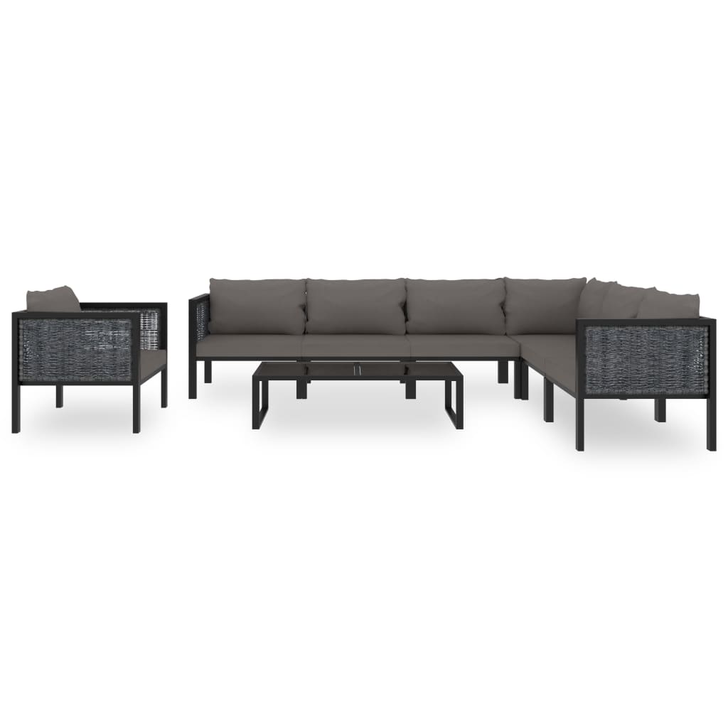 8 Pcs conjunto lounge de jardim c/ almofadões vime PE antracite
