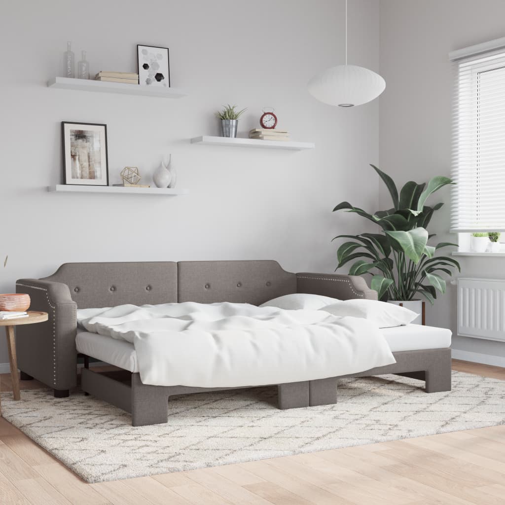 Sofá-cama com gavetão 80x200 cm tecido cinzento-acastanhado
