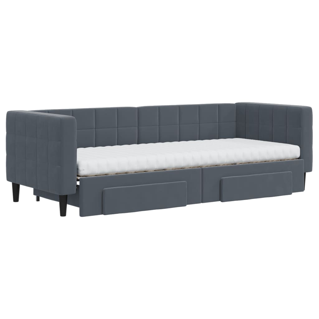 Sofá-cama c/ gavetão e gavetas 80x200 cm veludo cinzento-escuro