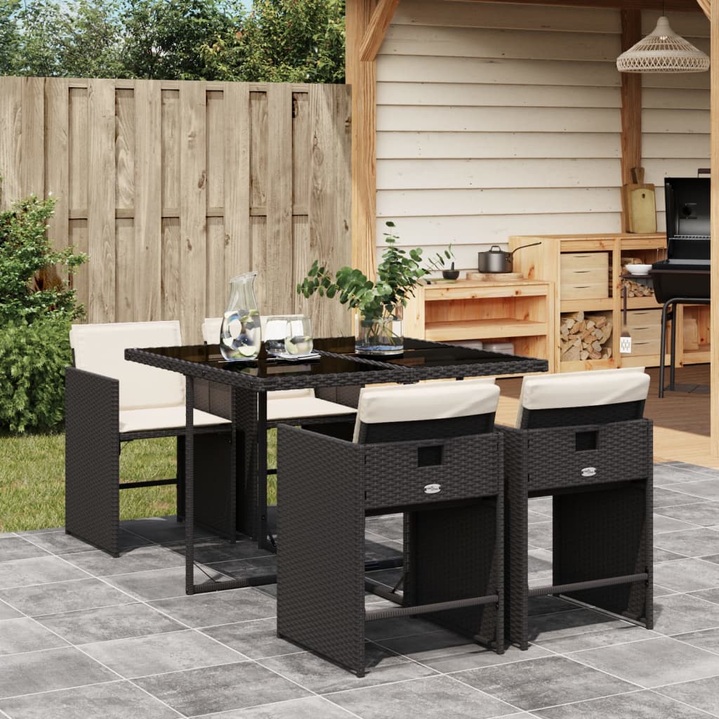 5 Pcs conjunto de jantar p/ jardim c/ almofadões vime PE preto