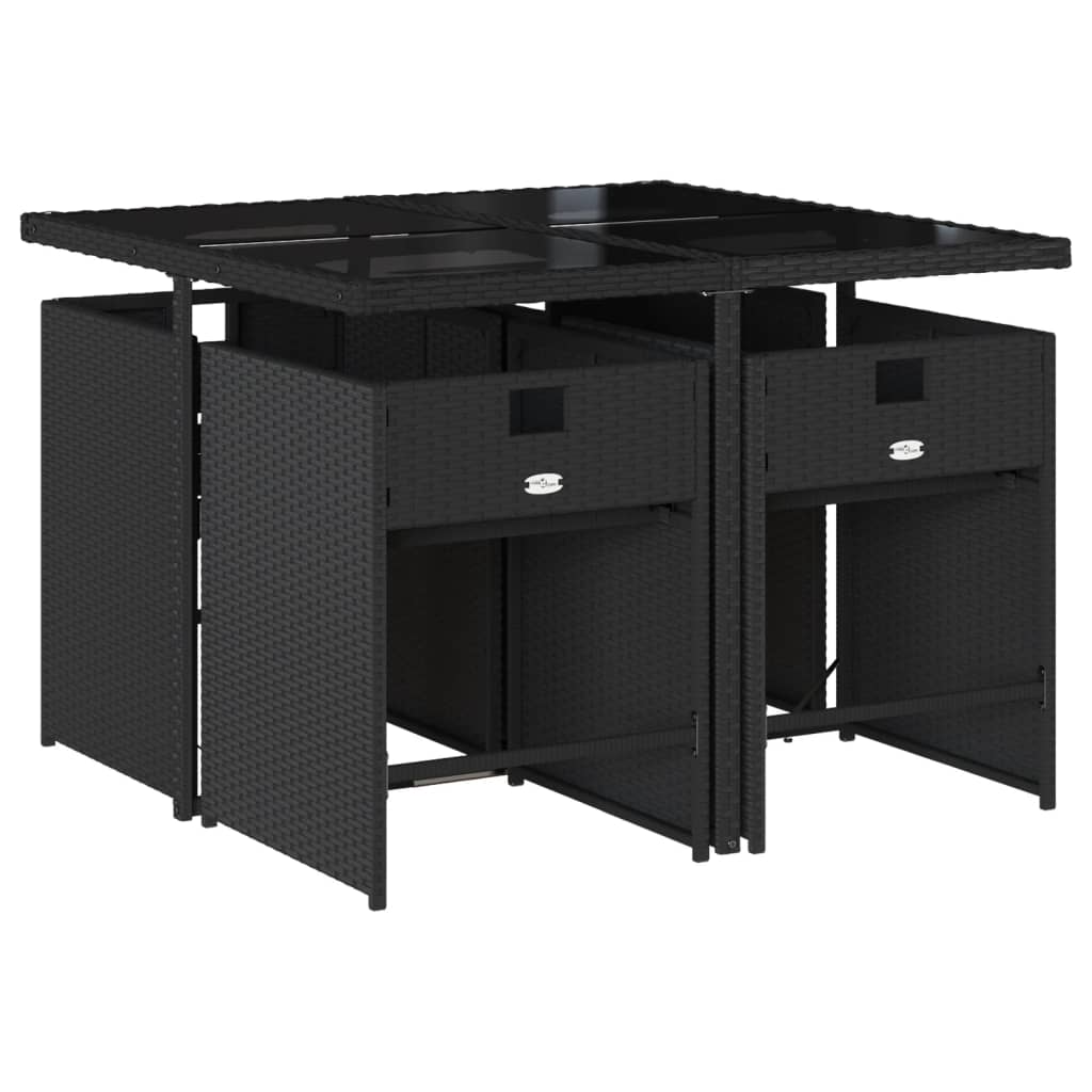 5 Pcs conjunto de jantar p/ jardim c/ almofadões vime PE preto