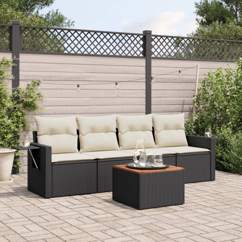 5 Pcs conjunto sofás de jardim com almofadões vime PE preto