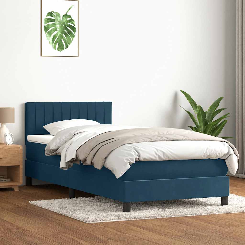 Cama com molas/colchão 80x220 cm veludo azul-escuro