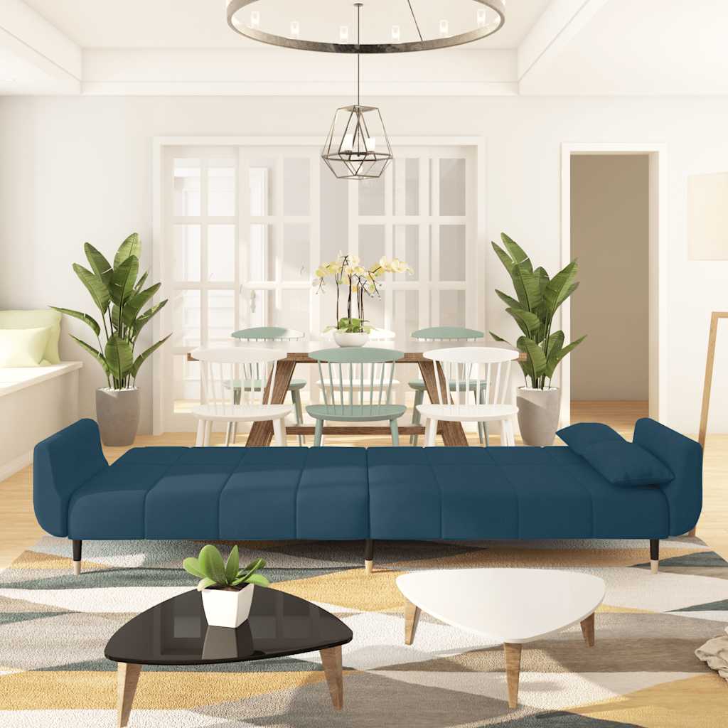 Sofá-cama 2 lugares com duas almofadas veludo azul