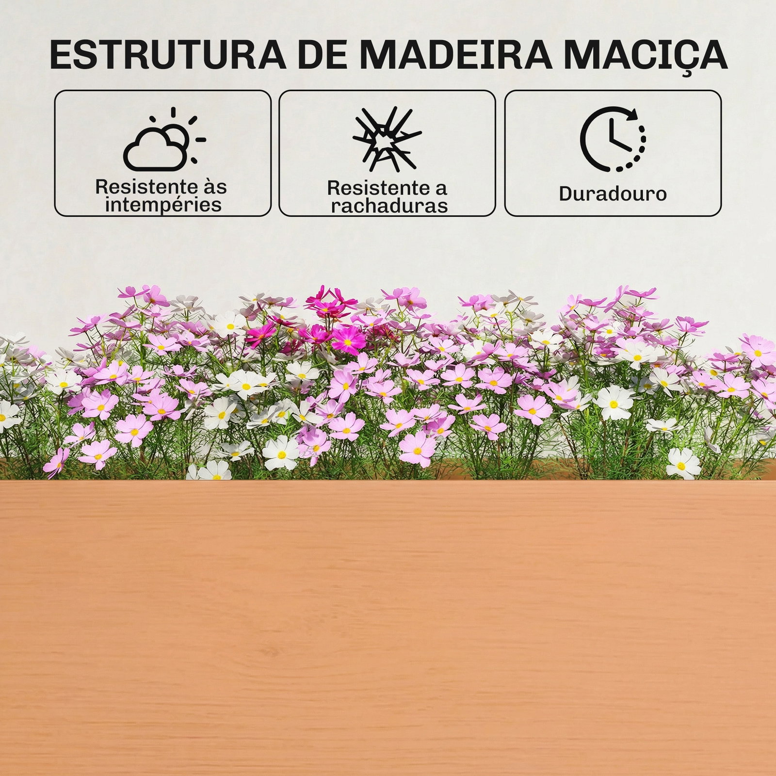 Floreira elevada de madeira 184x59x76,5 cm com 6 orifícios de drenagem para cultivo plantas flores castanho