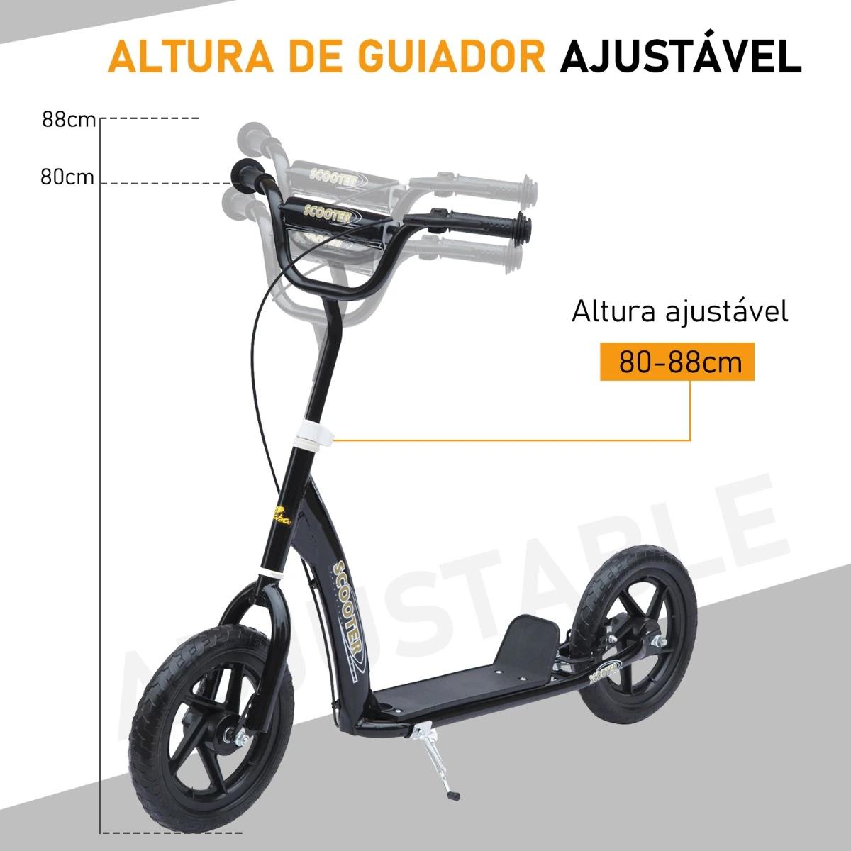 Trotinete para Crianças acima de 5 anos Scooter de 2 Rodas Grandes de 12 Polegadas com Freio e Guidão Ajustável em Altura Carga