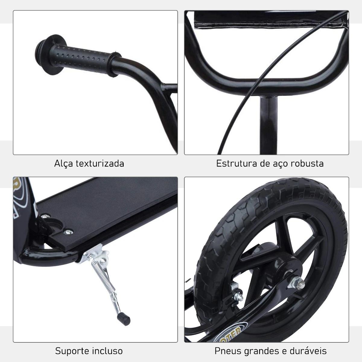 Trotinete para Crianças acima de 5 anos Scooter de 2 Rodas Grandes de 12 Polegadas com Freio e Guidão Ajustável em Altura Carga