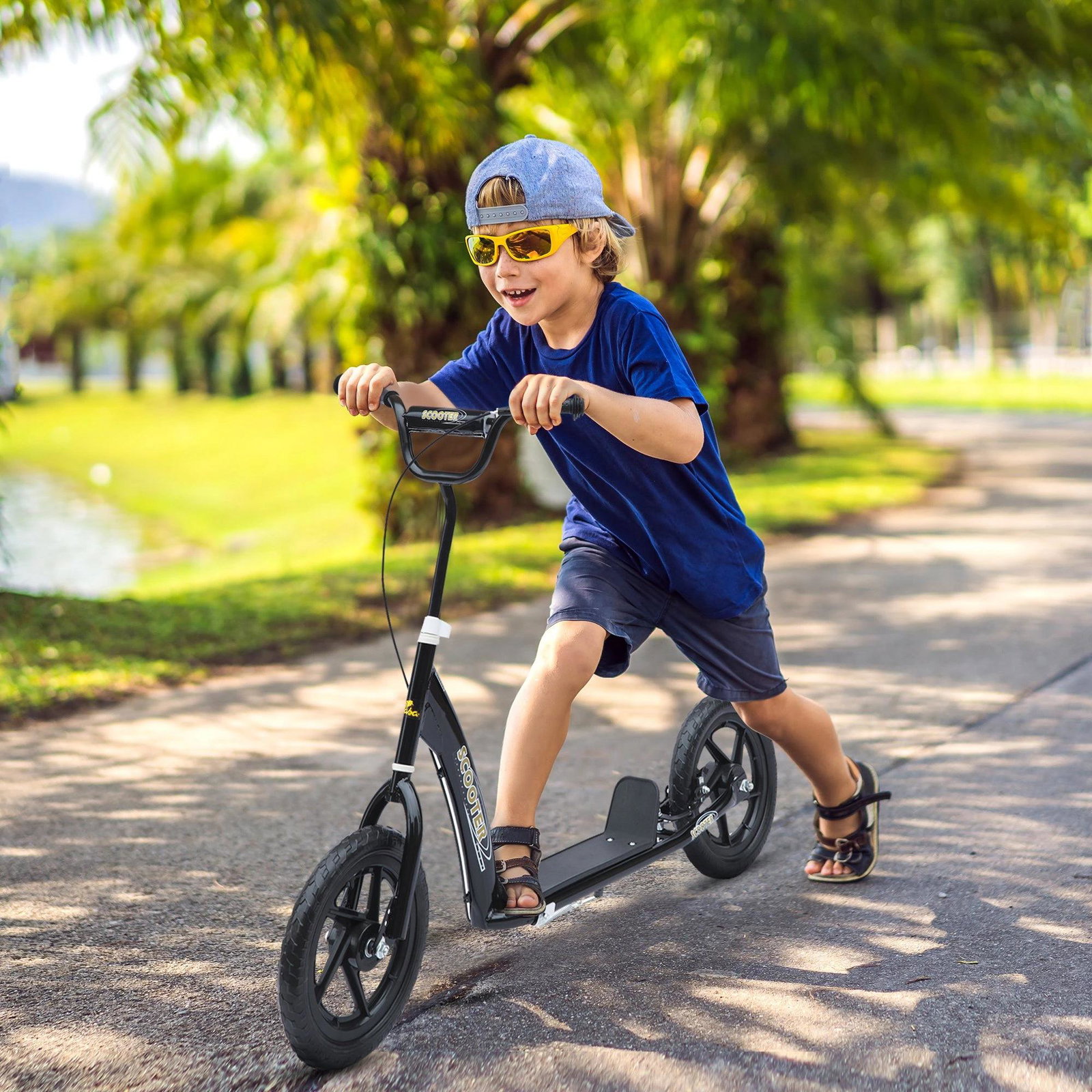 Trotinete para Crianças acima de 5 anos Scooter de 2 Rodas Grandes de 12 Polegadas com Freio e Guidão Ajustável em Altura Carga