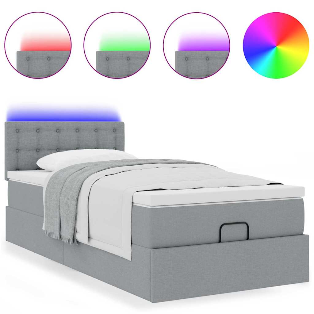 Cama otomana com colchão & leds 90x200 cm tecido cinzento claro