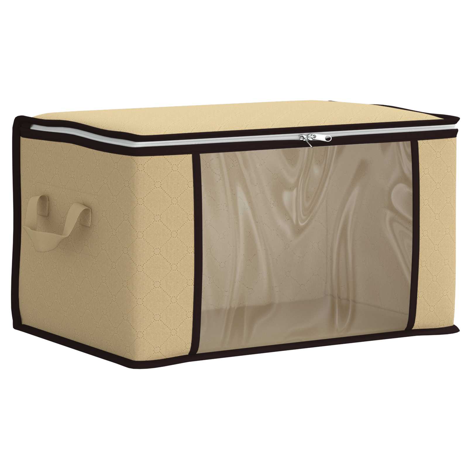 Caixa de armazenamento com janela lateral transparente creme