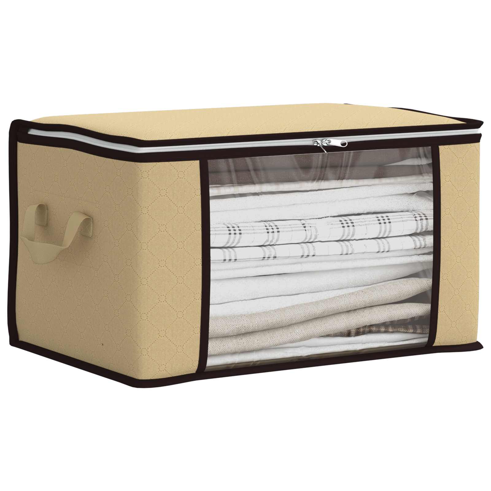 Caixa de armazenamento com janela lateral transparente creme