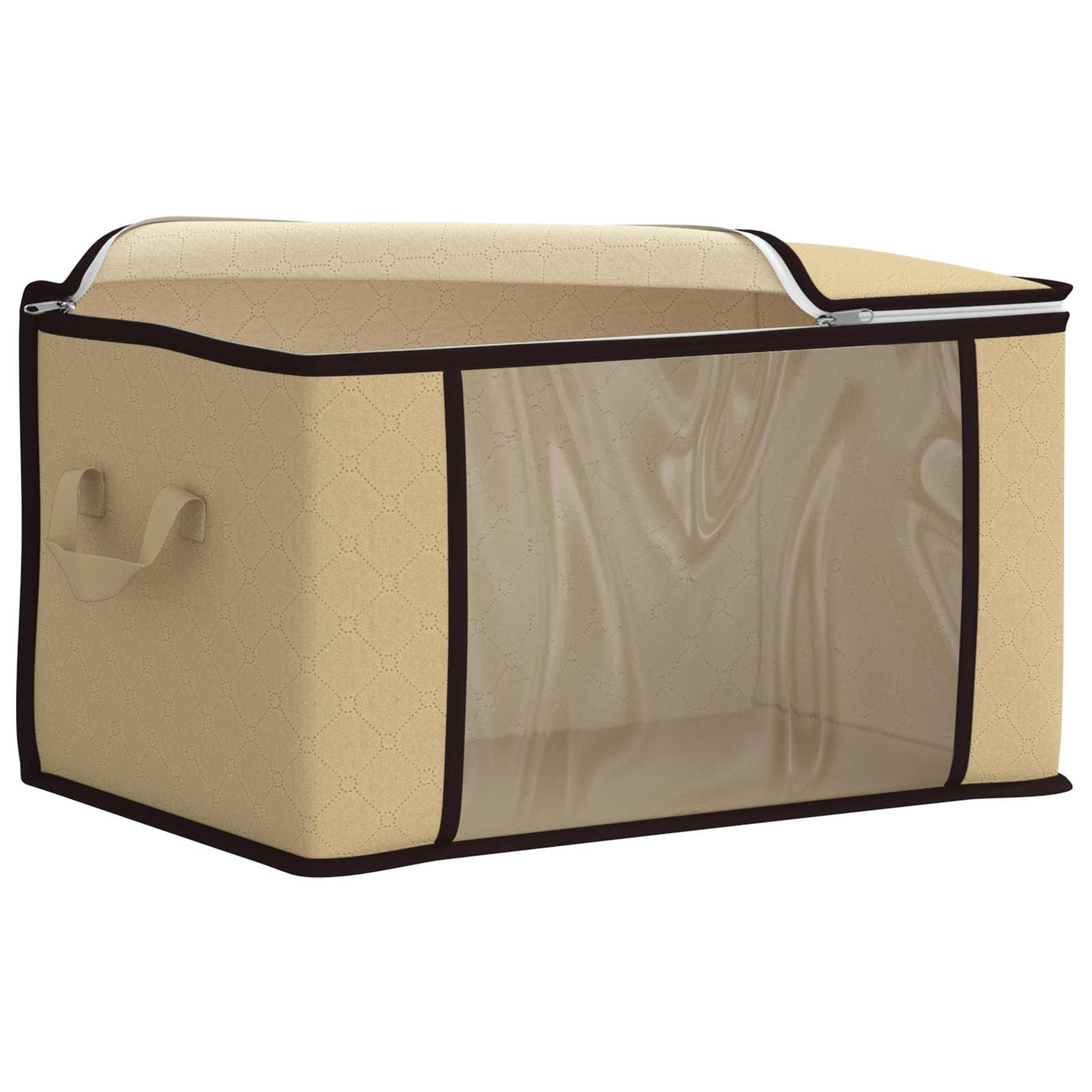 Caixa de armazenamento com janela lateral transparente creme