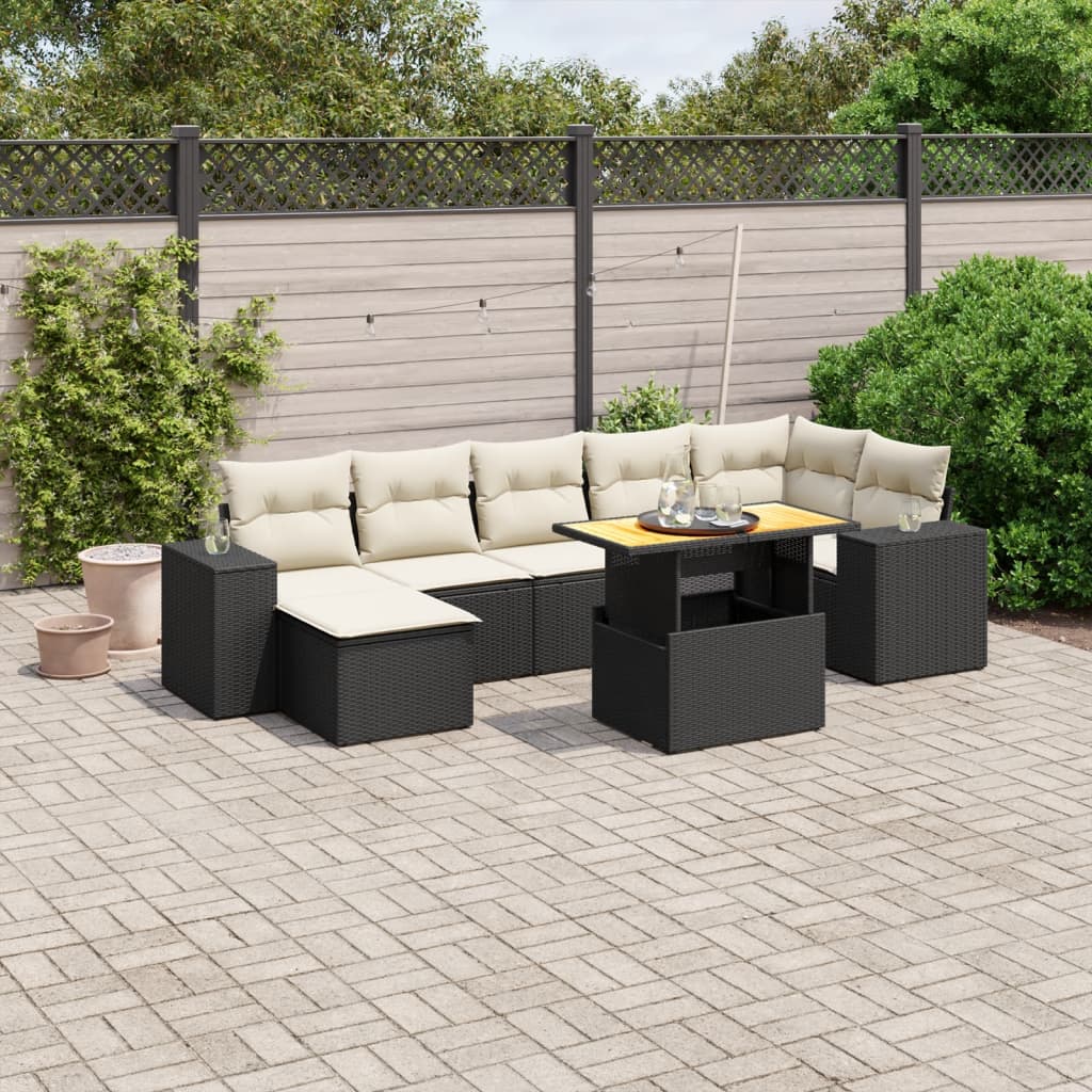 8 Pcs conjunto sofás de jardim com almofadões vime PE preto