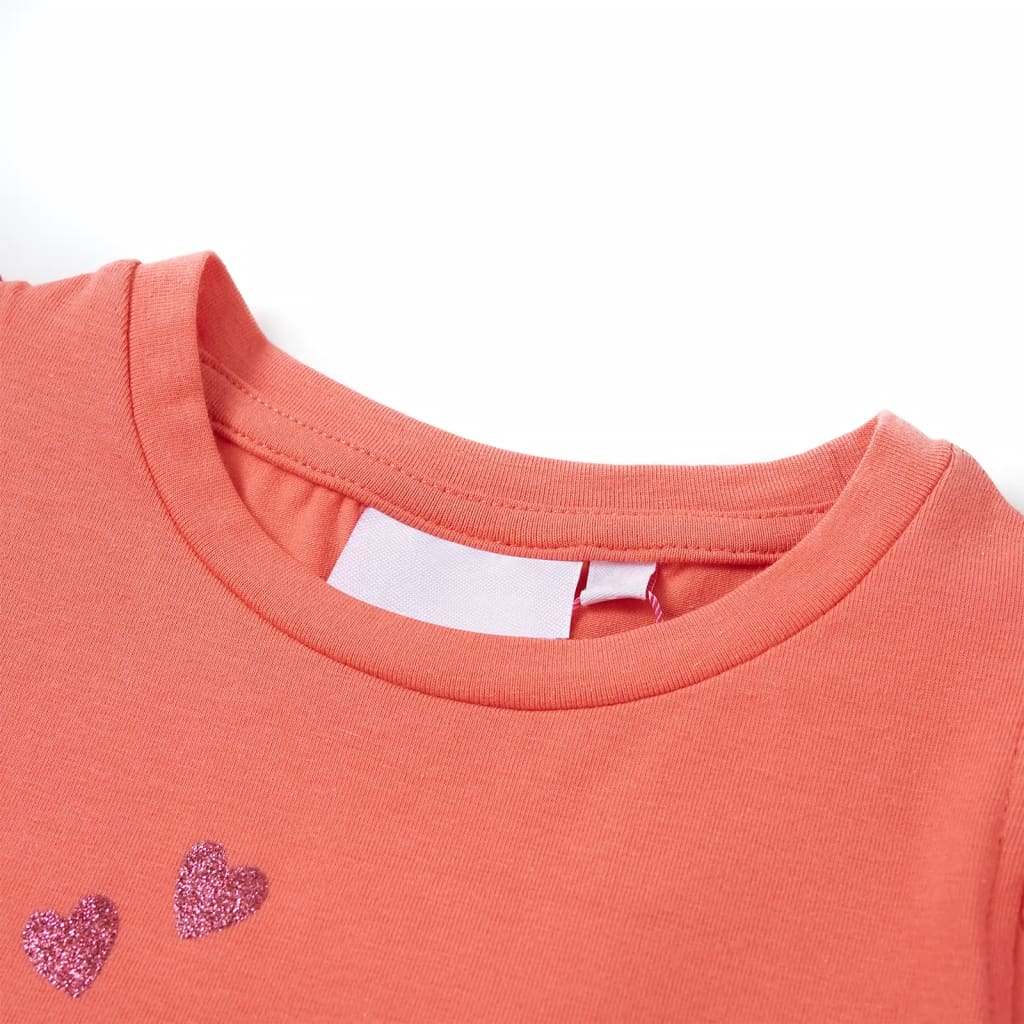 T-shirt para criança manga com folhos cor coral 116