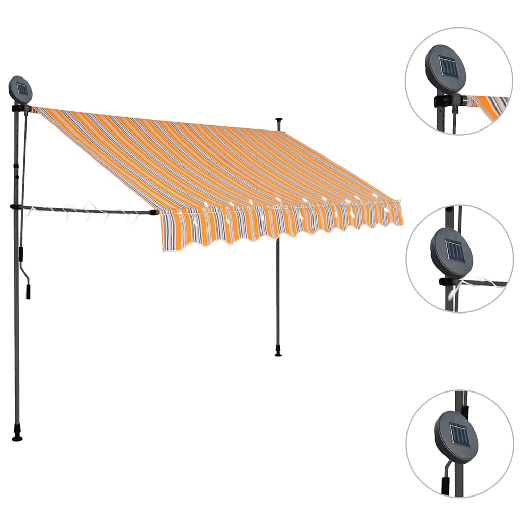 Toldo retrátil manual com LED 300 cm amarelo e azul